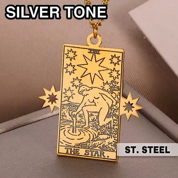 ⚜️[𝟯/$𝟭𝟴]⚜️Silver Star Tarot Card Pendant Steel Necklace NEW - Picture 7 of 7